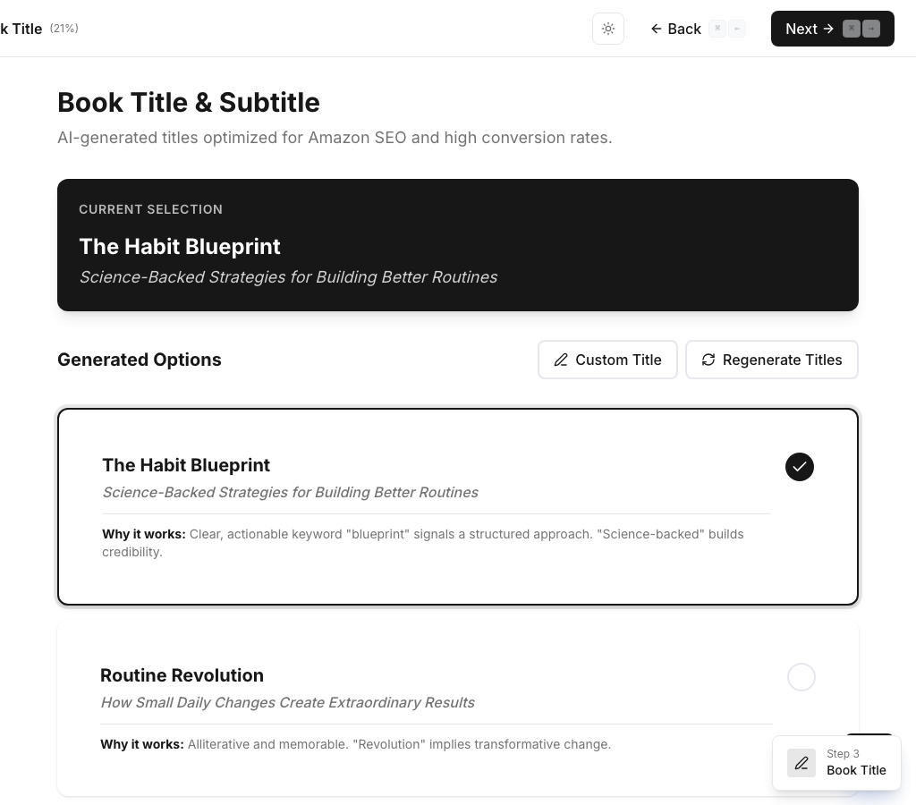 CoWriter Book Title interface
