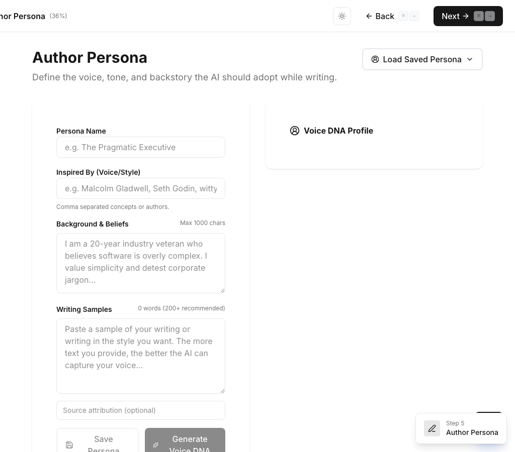 CoWriter Author Persona interface