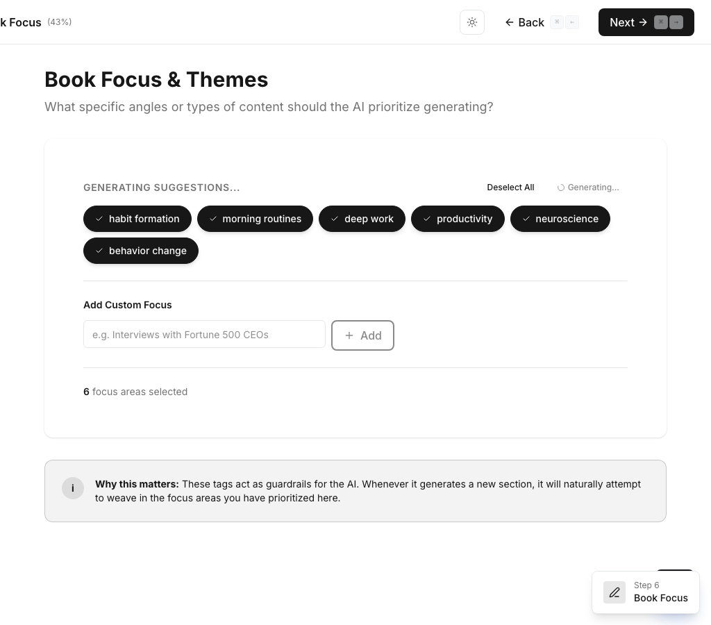 CoWriter Book Focus interface
