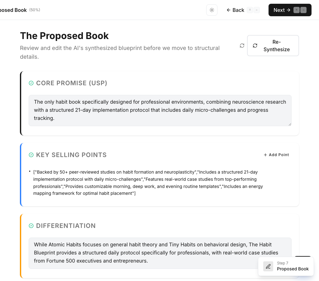 CoWriter Book Proposal interface