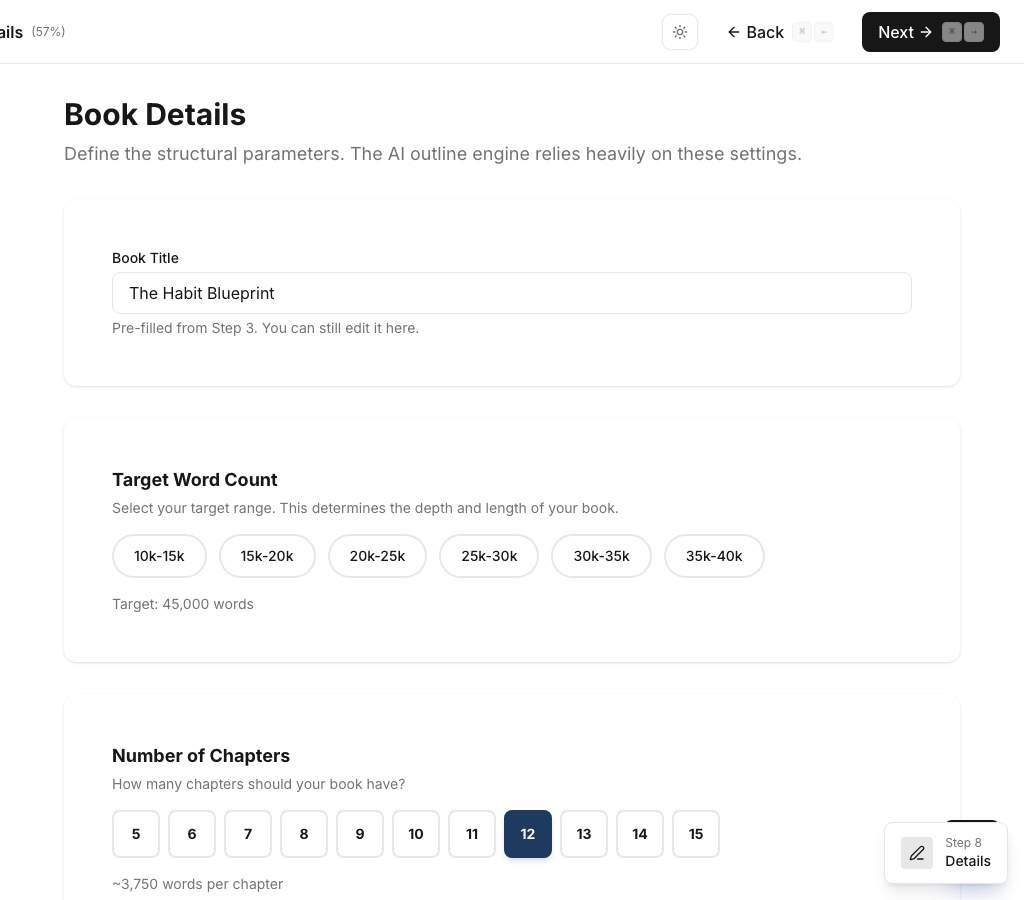 CoWriter Book Details interface